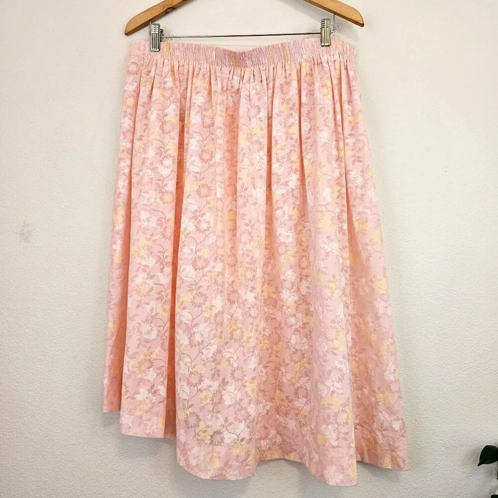 VTG 60's American Floral Pink Midi Skirt Cotton Blend Sz 24W Made USA UNION